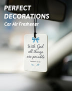 Coquette Blue Bow Floral Christian Car Air Freshener 4 Pcs, Preppy Girly Religious Hanging Air Freshener for Cars Closet Drawer Books, Cute Christian Car Accessories Mirror Decor for Women