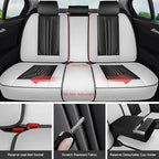 Car Seat Covers, Premium Leather Car Seat Covers, Waterproof and Breathable Seat Covers, Universal Car Seat Protector Fit for Cars, Trucks, SUVs, Pick-ups (Black & White, FullSet)