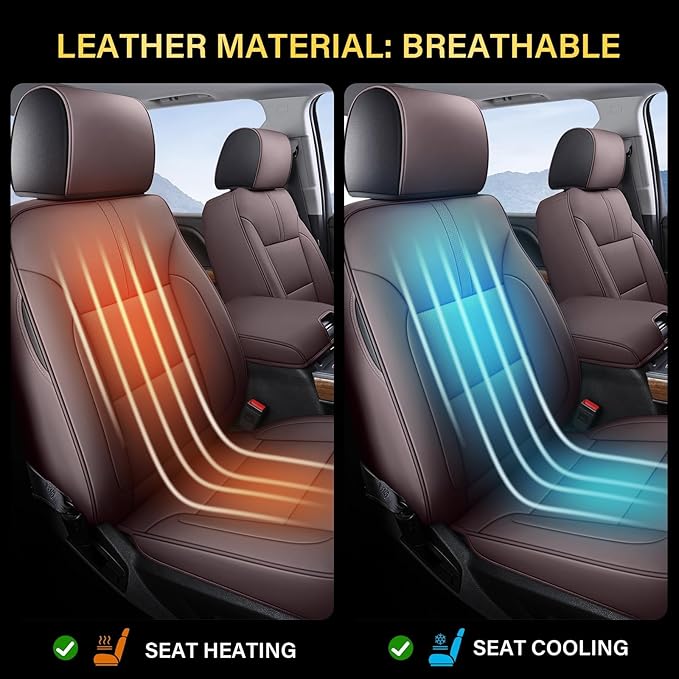 Coverado Silverado Seat Covers Full Set, Faux Leather Car Seat Covers Fit for Chevy Silverado GMC Sierra 2007-2013 & 2019-2026 1500, 2020-2026 2500HD 3500HD Crew Double Extended Cab(Brown)