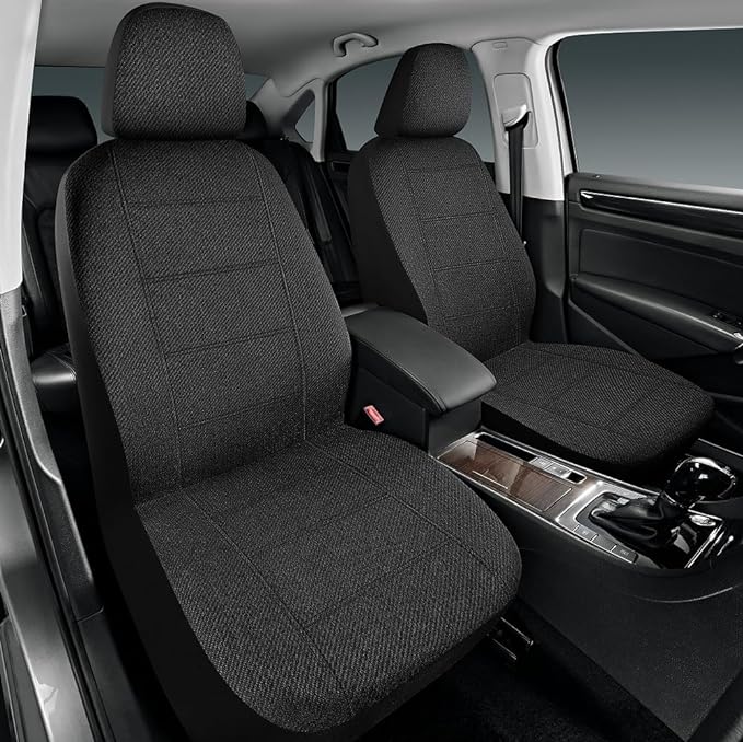 Road Comforts Car Seat Covers for Front Seat, Low Back Heavy Duty Breathable Flax Seat Protector, Airbag, Not Seat Belt Compatible, Washable Seat Cover Fits for Most Cars, Trucks, SUVs, Vans Black