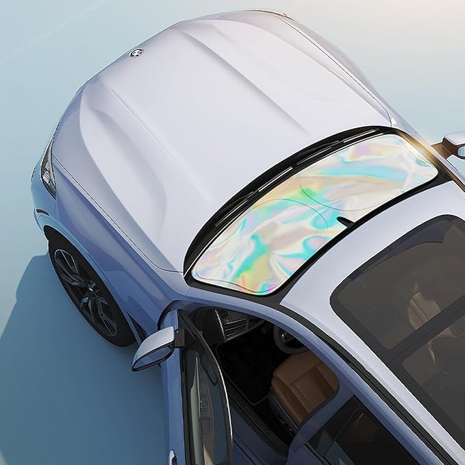 Sunshade Car Front Windshield Laser Titanium Silver Sun Shade Iridescent Cars Sunshade Foldable Sun Shield Cover Block UV Rays, Car Light Blocking Curtain Suitable for Most Cars Medium 55.9 x 29 in