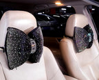 Bow Neck Support Pillow for Driving Seat Travel Head Rest Sparkly Bling Car Accessories Sparkly Rhinestone Headrest Black 2pcs for Women Men