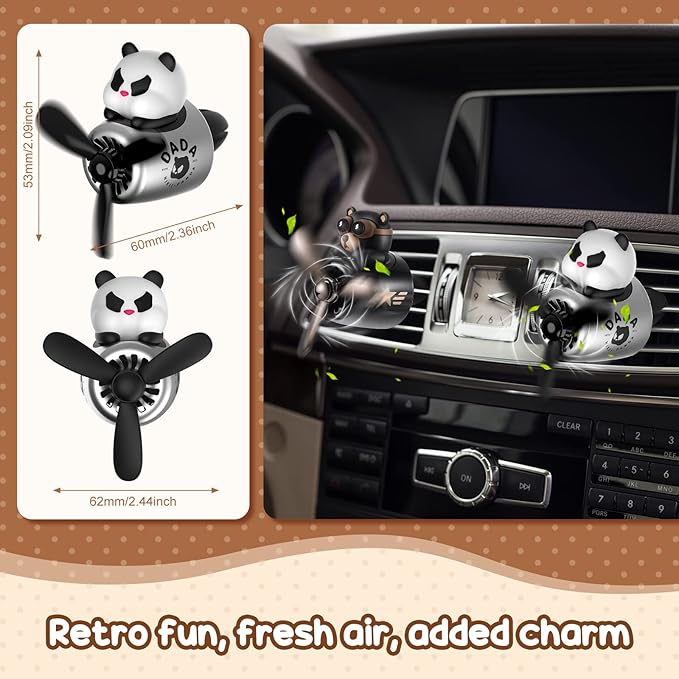 2 Pcs Car Air Freshener Cute Car Diffuser Cartoon Outlet Fan Air Diffuser for Car Vent Perfume Automotive Decoration(Panda, Bear)