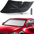 DMJN Umbrella Windshield Sun Shade - Small, Car Sunshade for Front Windshield [Nano Ice-Crystal Coatings] UPF50+ Heat & UV Block, Protect Interior & Keep Cooler Universal for Car, SUV, Truck