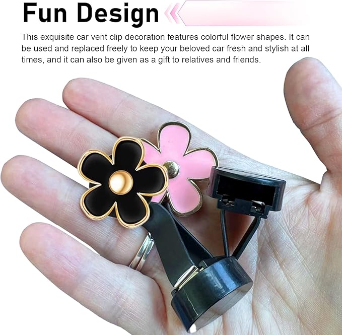 6PCS Car Air Vent Clips, Colorful Daisy Flower Air Conditioning Outlet Clip, Cute Car Clip Interior Air Vent Decoration, Universal Girly Cars Interior Accessory for Women (White Pink Black)