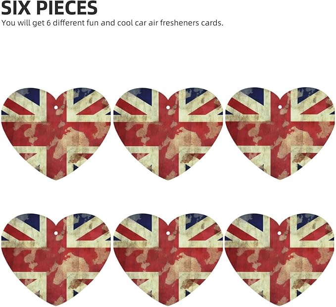 6 Pcs Car Air Fresheners Hanging Scented Cards for Car Fresheners Vintage Union Jack British Flag Car Aromatherapy Tablets Funny Hanging Air Freshener for Car Rearview Mirror Pendant