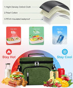 Insulated Lunch Bag for Men & Women, 9L Leakproof Lunch Box Soft Cooler Tote with 5 Pockets, 600D Oxford, EVA Lining, Adjustable Strap for Work, Picnic, Beach&Travel-Green