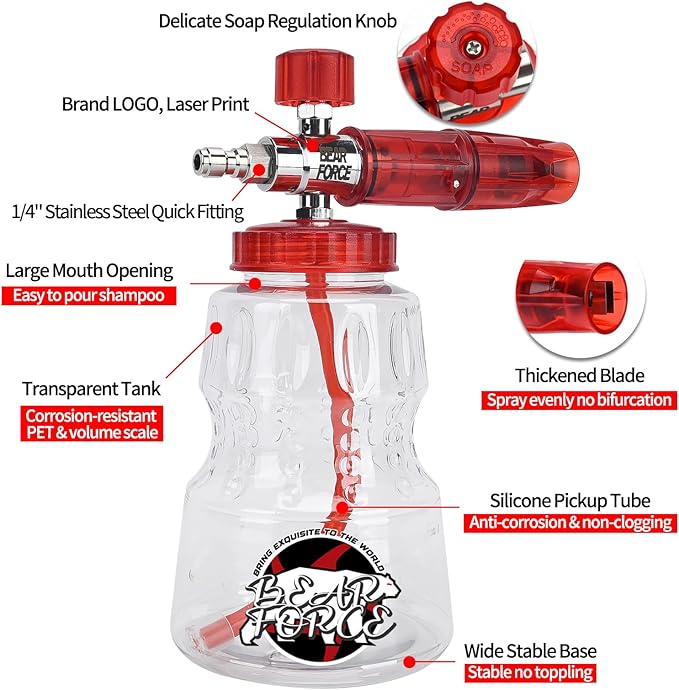 BEAR FORCE Pressure Washer Spray Gun Power Washer Short Gun with M22-ID14mm & Foam Cannon Foam Gun with 5 Nozzles Tips #035 & 3/8'' Quick Connector Swivel, Additional Orifice Nozzle 1.10mm Car Washing