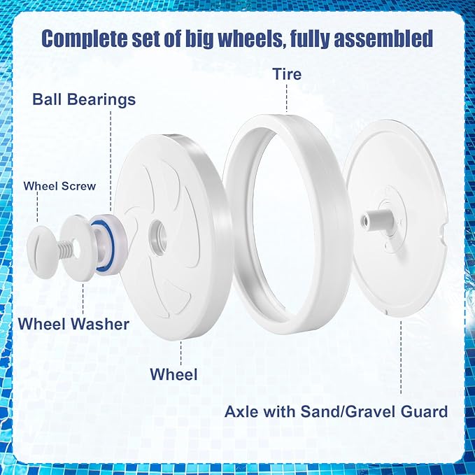 Pool Cleaner Large Wheel Replacement with Tire & Bearings, Compatible with Polaris 280 (Not for 360/380) Durable Pool Vacuum Wheel Replacement Parts