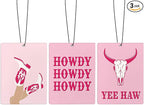 Cute Pink Western Howdy Car Air Freshener, Preppy Hot Pink Cowgirl Boots Bull Skull Air Freshener Hanging 3 Pcs for Cars Closet Drawer or Books, Cute Western Car Accessories Mirror Decor for Women