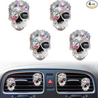 Bling Skull Air Vent Clips, 4 Pcs Crystal Skull Car Air Fresheners Vent Clips Car Diffuser Vent Clip Rhinestone Diamond Decoration Cute Interior Decor Bling Accessories for Women