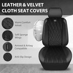 CAR PASS Luxury Faux Leather Car Seat Covers Front Seats, Breathable Soft Velvet Premium Automotive Seat Covers 2 Pack, Armrest Airbag Compatible Universal Fit for Most Sedan SUV Van Truck, Black