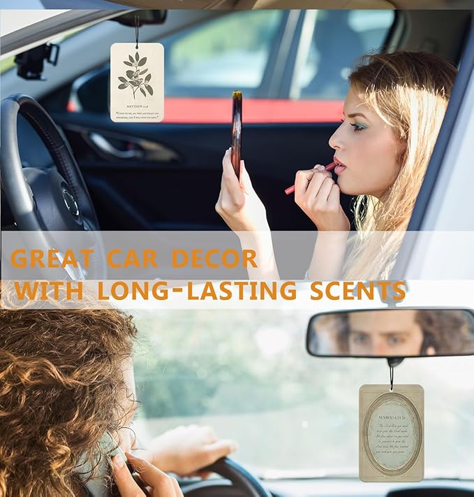 Green Christian Car Air Freshener 4Pcs, Jesus Bible Verses Car Accessories for Women, Matthew 11:28 Mirror Decor Hanging Air Freshener Christian Gifts for Cars Closet (Lavender)