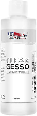 U.S. Art Supply Clear Gesso Primer (16oz) for Oil & Acrylic Painting - Enhances Blending & Canvas Paint Prep - Mixable Clear Gesso Primer for Acrylic Painting