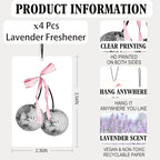 Coquette Pink Bow Lavender Car Air Freshener 4 Pcs,Preppy Poker Disco Ball Lucky 8 Ball Air Freshener Hanging Decor for Cars Closet Drawer Books,Car Decor for Women