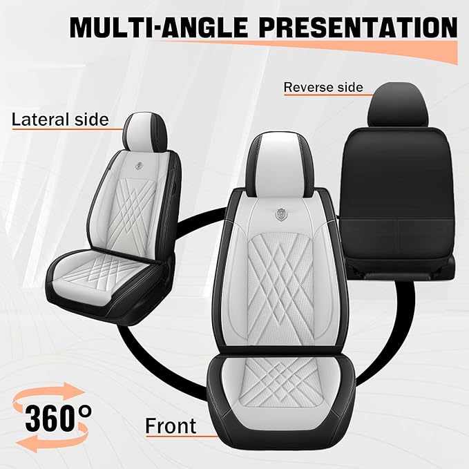 Car Seat Covers Compatible with Toyota Camry 2012-2026 Durable Waterproof Automotive Seat Covers Stretchable Fabric Material, Airbag Compatibility, Premium Nappa Leather(Black White, Full Set)