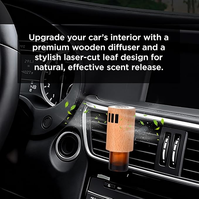 Clip‑On Wooden Car Reed Diffuser – Stylish Car Air Freshener with Aesthetic Wood Design, Refillable & Eco‑Friendly Aromatherapy for Long‑Lasting Fragrance, Includes 3 x 0.17 fl oz Oils