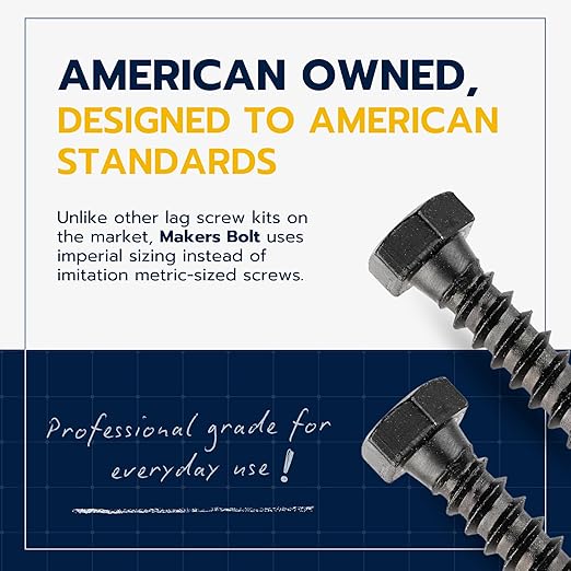 3/8 x 1-1/2 (50 Pack) Lag Screw Kit, 50 Screws and 50 Washers, Ceramic Black Ruspert Coating for Exterior Use, Meets ASTM A307 and ASME B18.2.1, Industrial/Commerical Grade by Makers Bolt