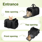 Pecute Cat Carrier Expandable, Extra Large Pet Carrier Bag, Foldable Cat Carrier Bag with Breathable Mesh, Pet Carrier Transport Bag for Dogs and Cats, with Shoulder Strap and Pet Bowl, Black