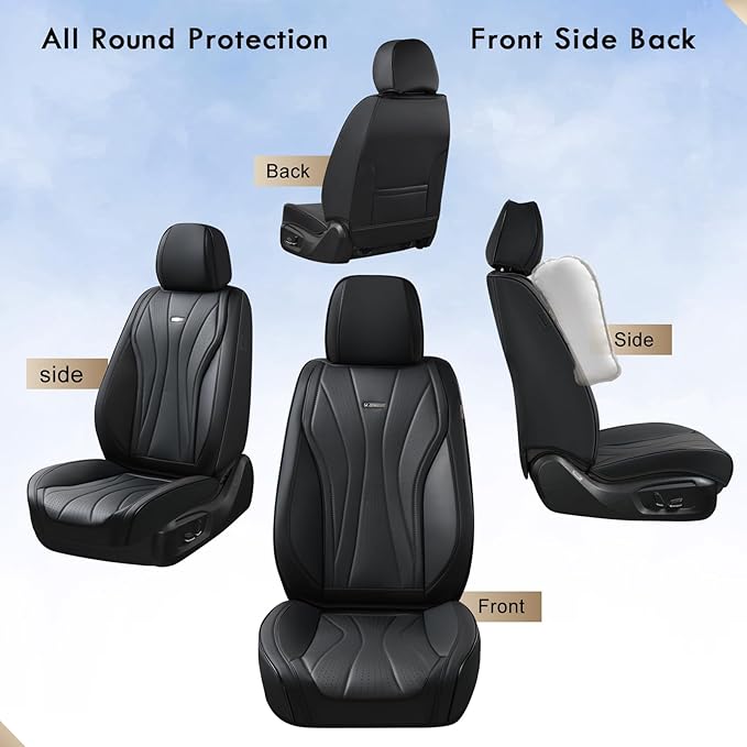 Coverado Front Seat Covers, 2 PCS Leather Seat Cover, Black Seat Cover for Cars, Waterproof Car Seat Cover, Car Seat Protector, Driver Seat Covers Seat Cushion Universal Fit for Most Vehicles (Black)