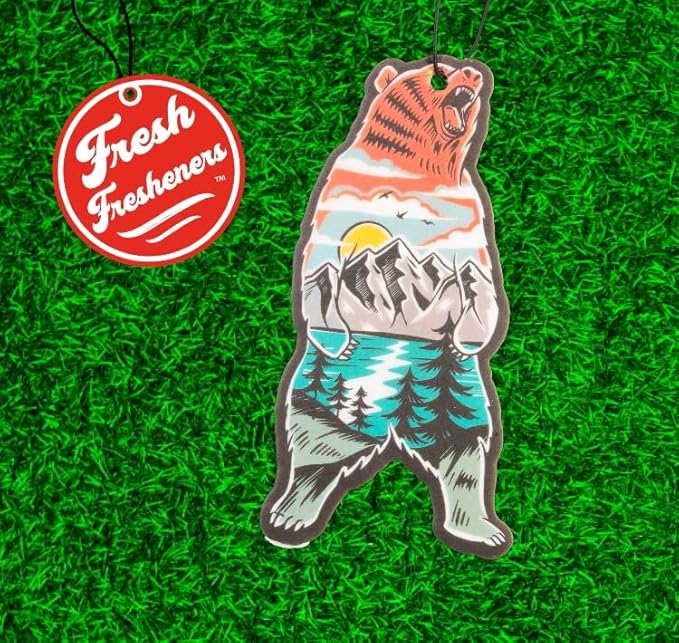 Outdoor Adventure Car Air Freshener 4 Pack Scented With Premium Oils By Fresh Fresheners (Outdoor Bear)