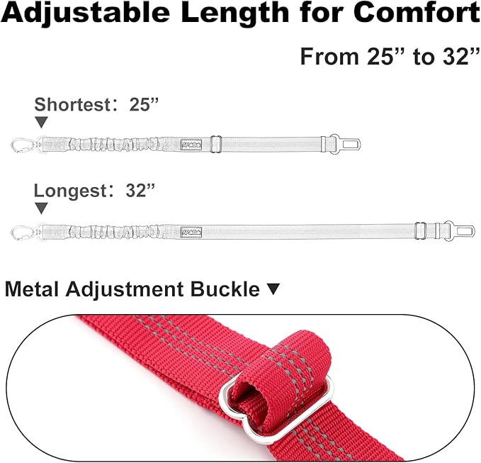 Dog Seat Belt for Car, Adjustable Dog Car Harness Seatbelt for Small Medium Large Dogs, Heavy Duty Travel Safety Restraint with Locking Aluminum Hook & Reflective Nylon Strap, Red