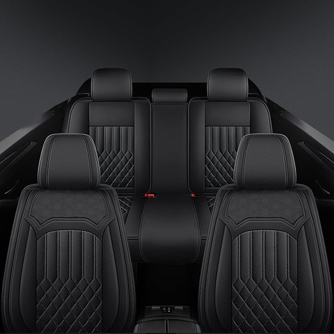 Car Seat Covers for Genesis GV70 2022-2025 2026, Full Set Nappa Leather Waterproof Breathable Anti-Slip Airbag Compatible Car Seats Protector, Car Interior Seats Cover (Black,+Pillow)