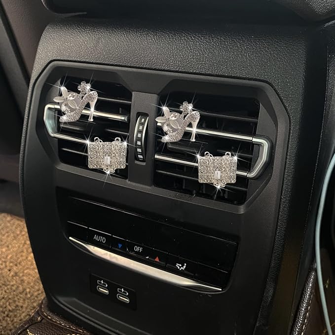 Bling High Heel Shoe & Bag Air Vent Clip, 4 Pcs Crystal Air Freshener Vent Clip Rhinestone Diamond Car Decoration Car Interior Decor Bling Accessory for Women