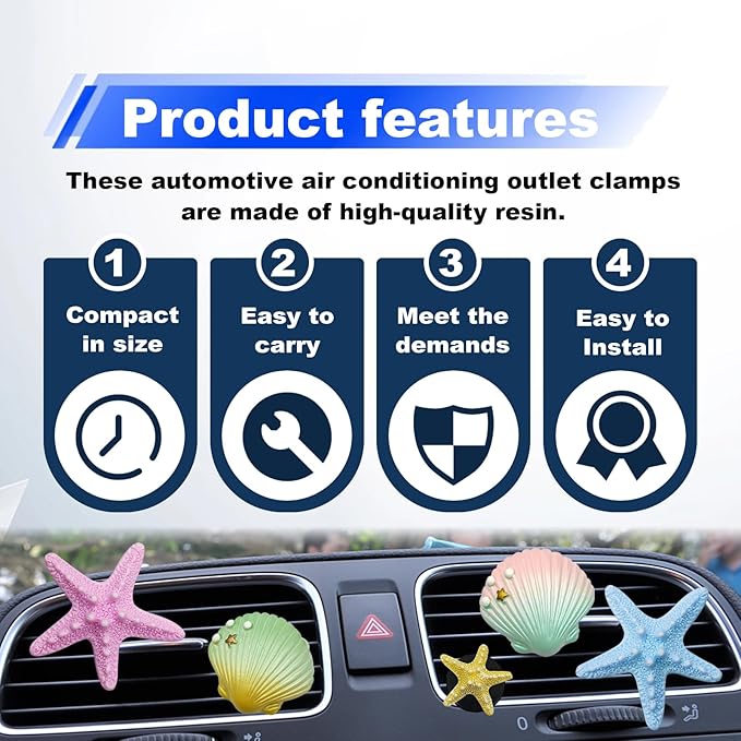 5PCS Starfish shell Blossom Car Vent Clips Cute Scented Air Freshener Decor Car Accessories for Women Aesthetic Car Interior Decorations