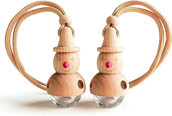 2 Pack Car Air Freshener Diffuser Hanging, Refillable Essential Oil Bottle with Wooden Cap, Long Lasting Drift Car Air Freshener for Women Men - Car Accessories-A1