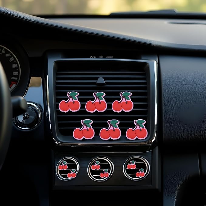 6 Pcs Red Cherry Air Vent Clips, Cute Cherry Car Air Fresheners Vents Clips Diamond Vent Clip Car Interior Decor Charm Bling Cars Accessories Cars Decoration for Women, Automotive Air Fresheners