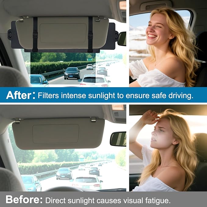 Sun Visor Extender for Car, Visor Extender Sun Blocker, Sun Visor Extension with Anti-Glare Lens Blocks UV & Sunlight, Adjustable Car Sun Visor for Safe Driving (1 Pack)