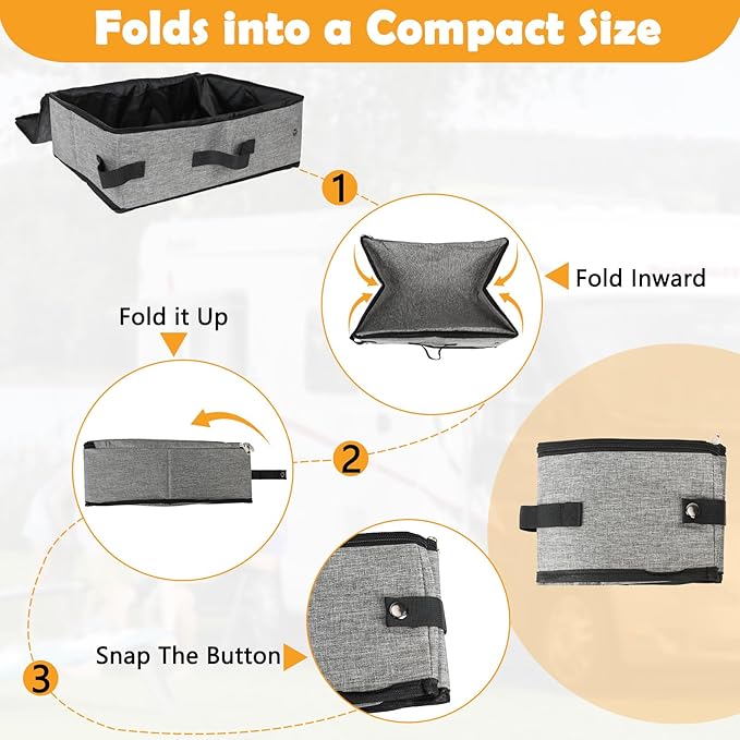 SZEE Travel Litter Box for Cats with Zipped Lid with 3 Pcs Disposable Liner Bags, Easy Cleaning, Suitable for Pets up to 15lbs, Portable Litter Box for Travel, Car, Hotel, Airplane, Camping - Grey