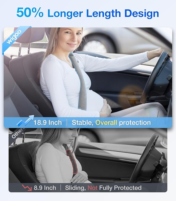 Wigoo 2026 Upgraded Extended Version Suede Car Seat Belt Cover, [Reduces Neck Friction & Enhances Comfort], Soft Shoulder Suede Pad Protector, Auto Interior Accessories,(2 Packs, 18.9Inch), Gray