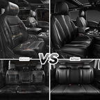 CAR PASS Nappa Leather Car Seat Covers Cushioned, Waterproof Leatherette Seat Covers Anti-Slip 5 Seats, Universal for Cars,SUV,Pick-Up,Truck,Sedan,Vehicles Sports(Full Set Black Charcoal Carbon Fiber)