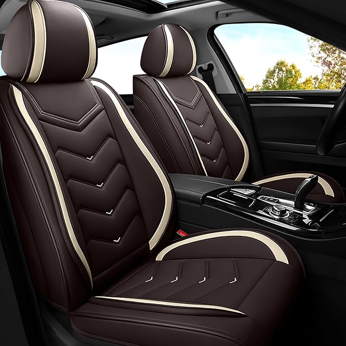 Car Seat Covers for Mitsubishi Outlander 2003-2025, Premium Nappa Leather Car Seat Cover, Stylish Sport Seat Covers， Automobile Seat Cover Sets.(Standard 2 Seats/Coffee Color)
