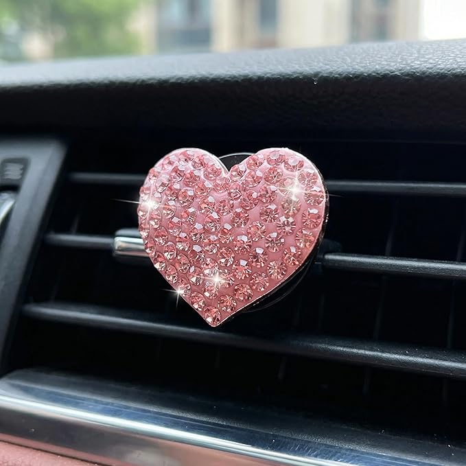 4Pcs Cute Car Vent Clips for Women Pink Bling Air Fresheners with Cross and Heart Y2K Luxury Car Accessories Couture Style Decorations Girly Clip Decor Freshener for Girls