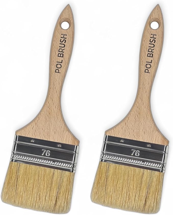 Set of 2 3 Inch Flat Paint Brushes - High European Quality - Natural Bristles - for Home, Wood, Walls, Art, Trim & Furniture - for Acrylic, Oil, Stain, Chalk & Latex Paints