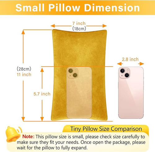 2 Pack Small Pillow, Memory Foam Mini Pillow 11 X 7 Inches for Travel, Sleeping, Nap and Neck, Knee, Lumbar Support, Tiny Cushion for Pet, Dogs (Golden Yellow)