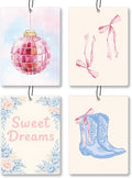 Preppy Coquette Pink Bow Car Air Freshener 4 Pcs - Trendy Pink Bow Cowgirl Disco Ball Air Freshener Hanging Decor for Cars Closet Drawer Books, Preppy Western Car Accessories Mirror Decor for Women