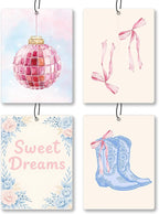 Preppy Coquette Pink Bow Car Air Freshener 4 Pcs - Trendy Pink Bow Cowgirl Disco Ball Air Freshener Hanging Decor for Cars Closet Drawer Books, Preppy Western Car Accessories Mirror Decor for Women