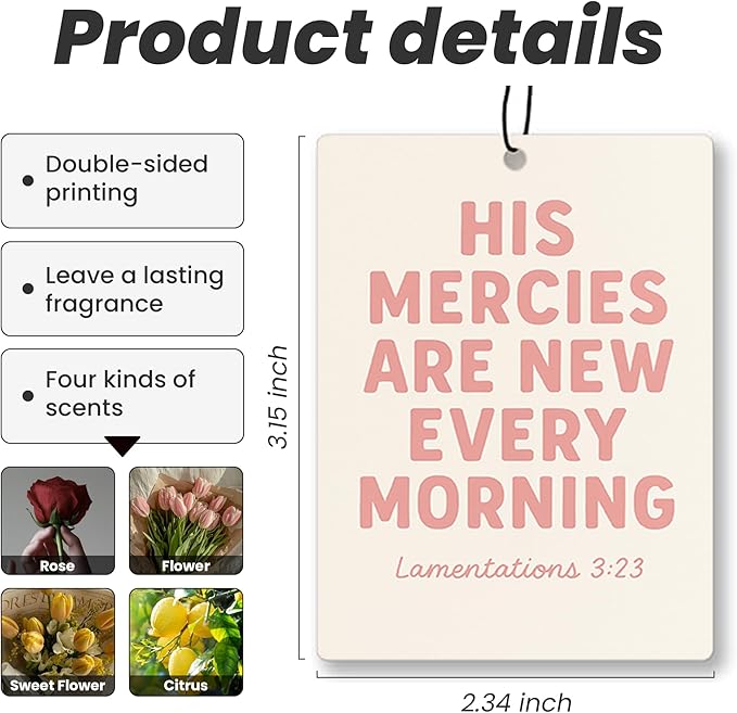 Coquette Pink Christian Car Air Freshener 4 Pcs - Girly Pink Bow Floral Religious Hanging Air Freshener for Cars Closet Drawer Books, Cute Christian Accessories Mirror Gifts for Women Girls