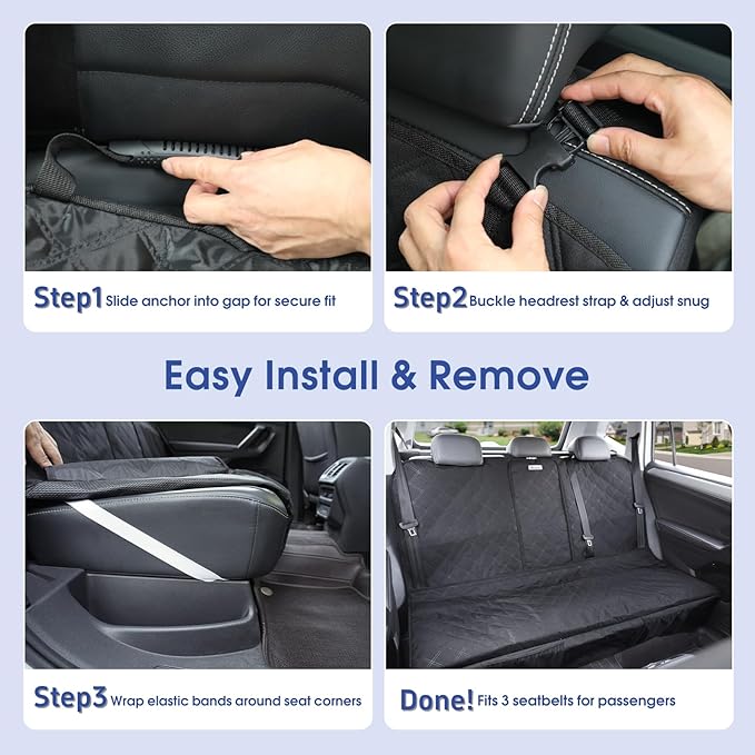 Upgraded 900D Heavy Duty Dog Back Bench Seat Cover, Car Seat Protector, Fits Full Size Trucks, 3 Seatbelts & Armrest Compatible, Waterproof Nonslip Pet Backseat Cover for Dogs & Kids