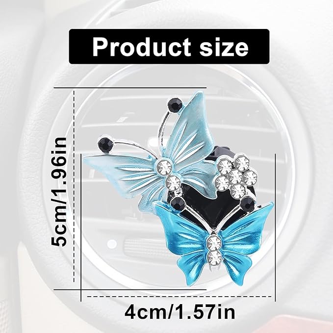 2Pcs Dual Butterfly Diamond Car Air Fresheners Vent Clips, Cute Dual Butterfly Air Vent Clips, Car Air Conditioning Outlet Clip Decorative Interior Accessories(Blue)