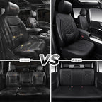 CAR PASS Luxury Nappa Leather Seat Covers Full Set, Water Resistant Faux Leather Seat Covers with Lumbar Support, Comfortable Automotive Seat Covers Universal Fit for SUV Sedan Van Truck, Solid Black