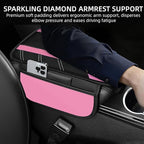 NBTEPEM Pink Center Console Cover, Sporty Leather Armrest Cover Cushion with 2 Storage Pockets, Universal Auto Middle Console Protector, Car Interior Accessories for Most SUV, Truck, Sedan Vehicles