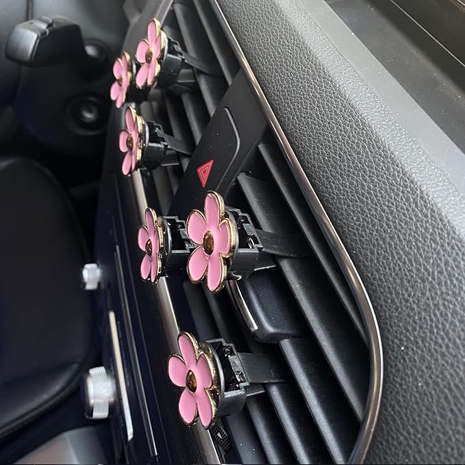 6 Pieces Daisy Air Vent Clips Flower Decoration Car Air Freshener Clips Air Conditioning Outlet Clip Charm Colorful Car Interior Decor Accessories for Girls Women