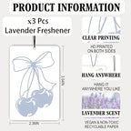 Coquette Blue Bow Cherry Lavender Car Air Freshener 3 Pcs, Preppy Girly Poker Ribbon Cherry Air Freshener Hanging Decor for Cars Closet Drawer Books, Cute Accessories Gifts for Women Girls
