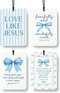 Inspirational Christian Car Air Freshener 4 Pcs, Blue Coquette Bow Religious Hanging Air Freshener for Cars Closet Drawer Books, Girly Christian Car Accessories Mirror Decor for Women