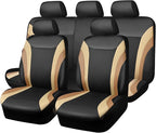 CAR PASS Line Rider Leather Car Seat Covers Sporty Car Seat Covers Full Set,5mm Composite Sponge,Airbag Compatible,Universal Fit 95% Automotive SUV Sedan(Black Beige)